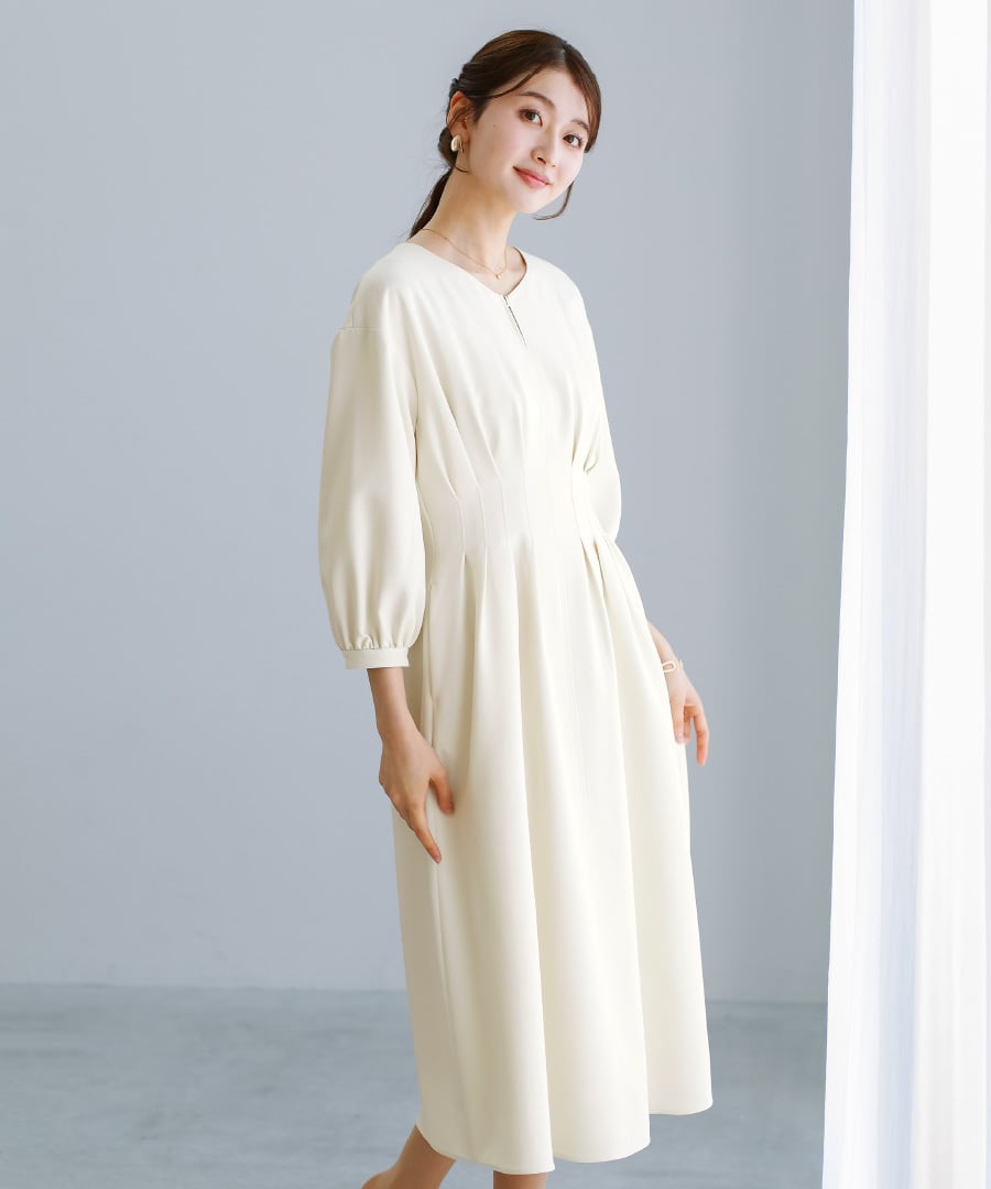 多機能すぎるワンピース】ダブルピケクロス・タックデザインフレア