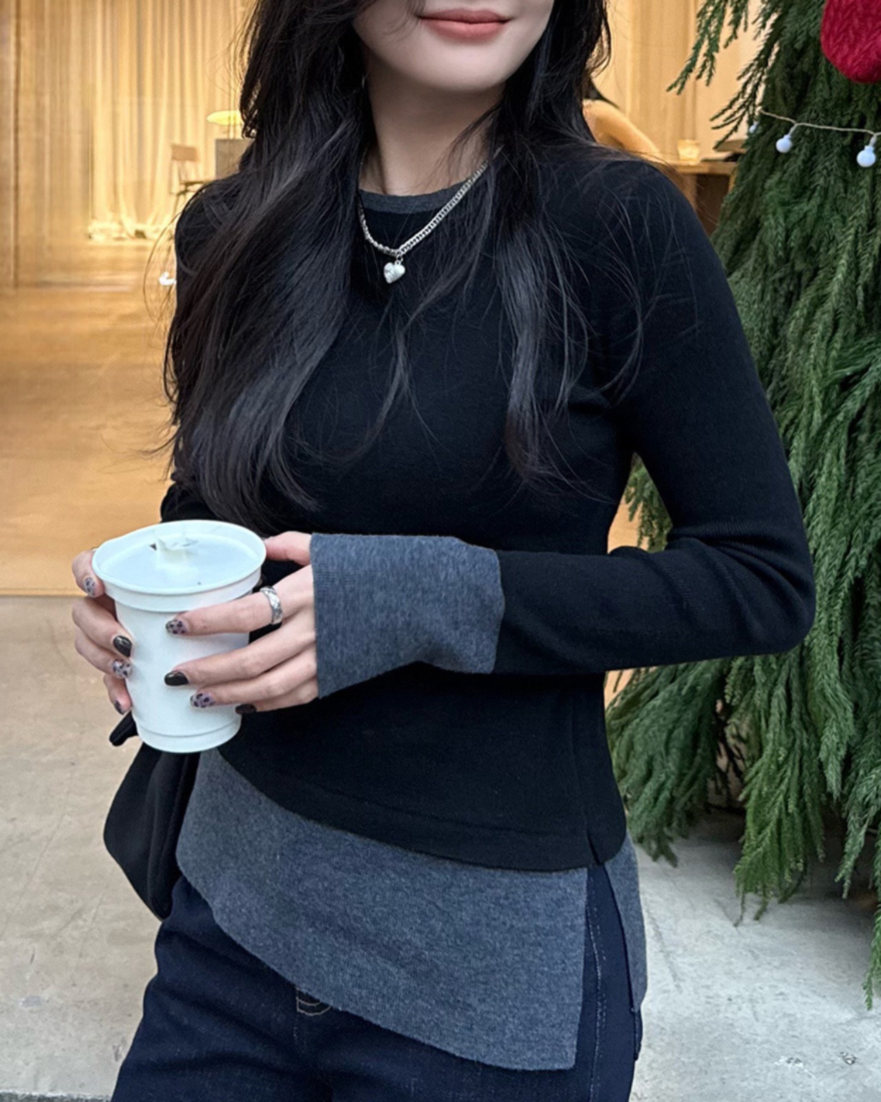 バイカラーレイヤードスリムニットトップス A0688 - 9