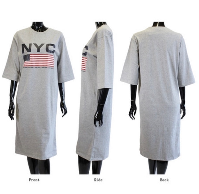 NYC星条旗プリントワンピース　Tシャツワンピ 半袖 カジュアル スカート