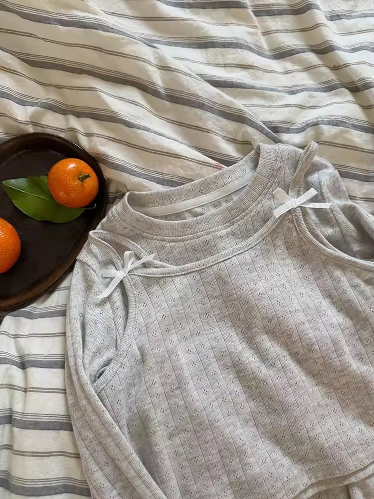 2color透かしコットンレイヤードトップス