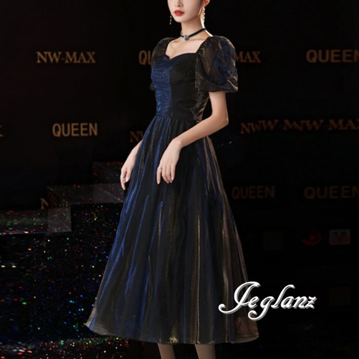 気品 パーティ ドレス リトル ブラック エターナル ミドル丈/イブニング(M4624)ζ