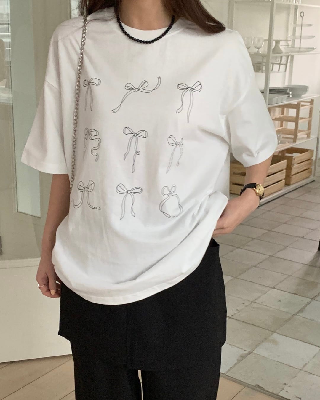 即納/リボンデザインTシャツ