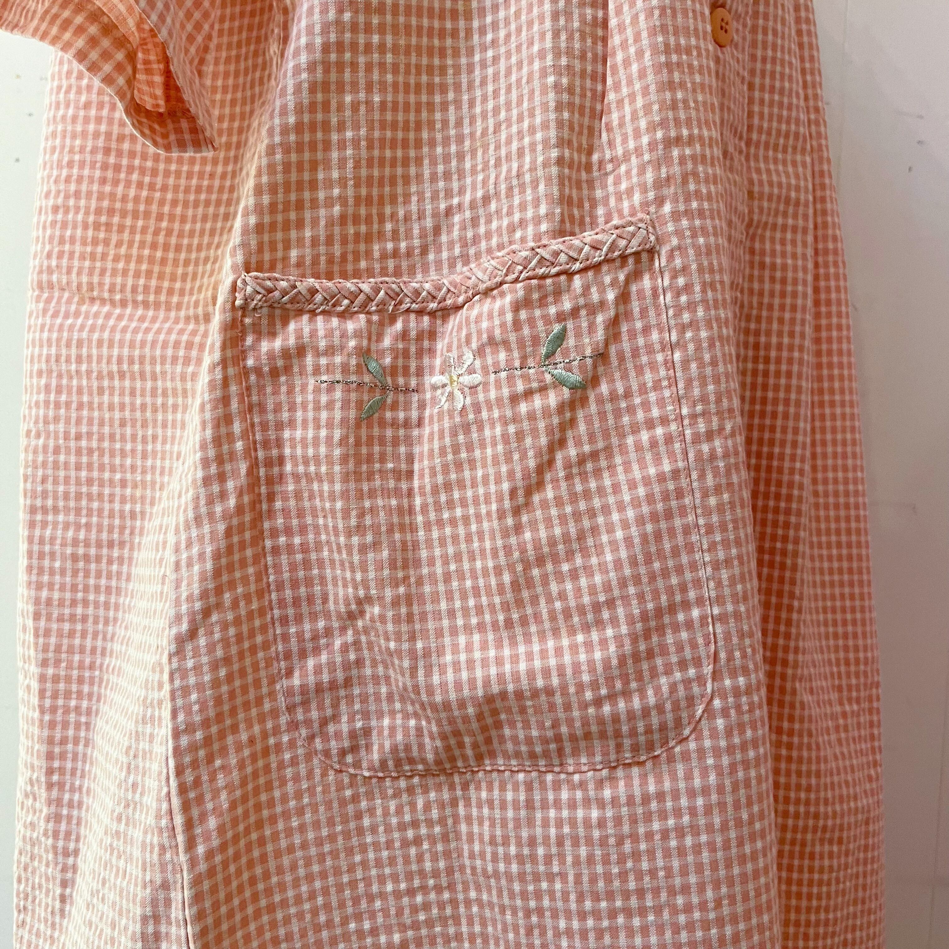 orange gingham check flower one-piece