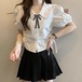 【2点セット】2色/パフスリーブドロストブラウス+プリーツスカート ・78641