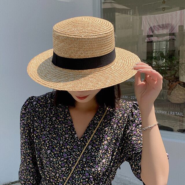 麦わら帽子 ストローハット レディース つば広 カジュアル おしゃれ 春夏 紫外線帽子 お出かけ ビーチ ピクニック バリエーション豊富 ブラック/ホワイト