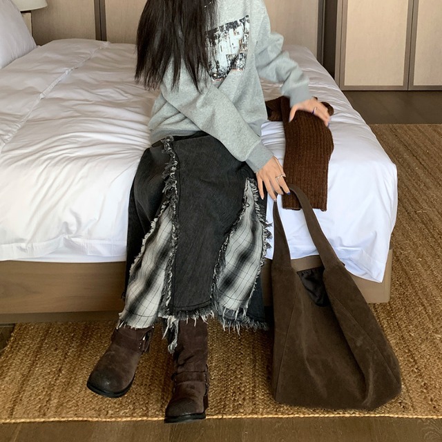 fringe patchwork denim skirt　J00378