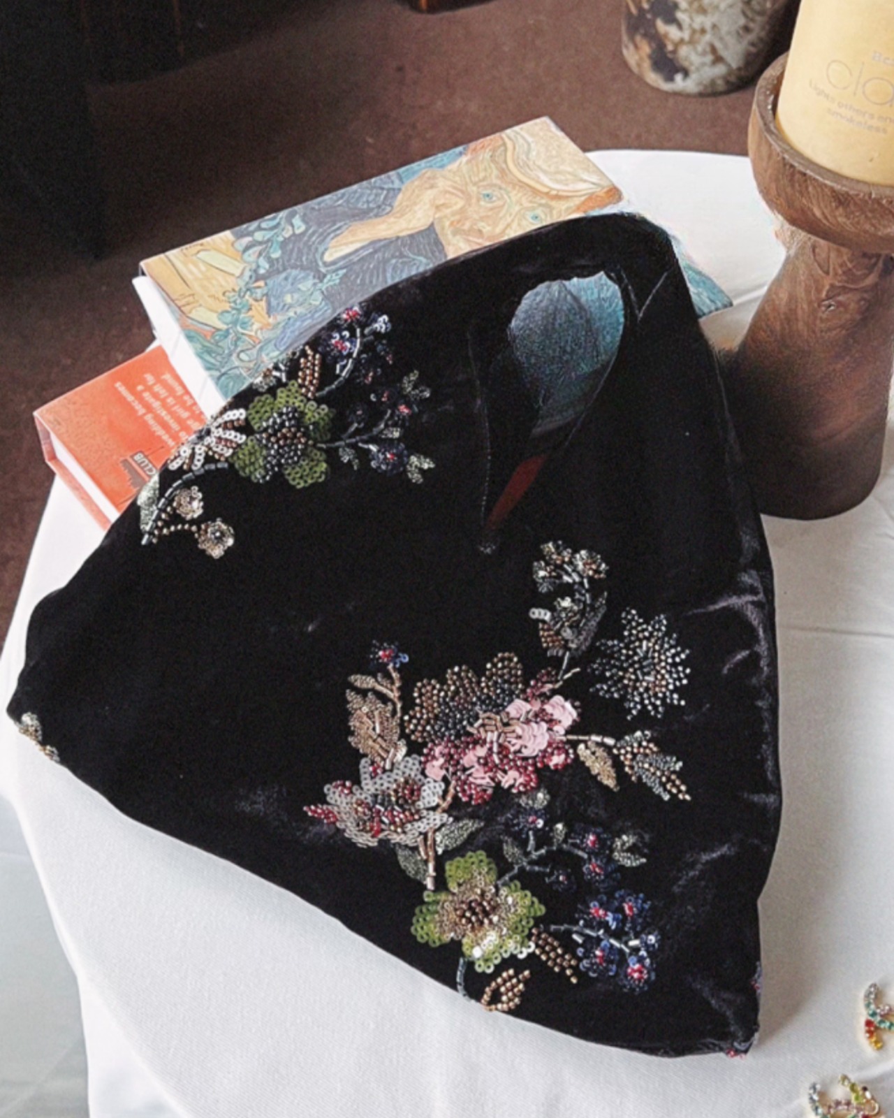 レトロビーズ刺繍ベルベットバッグ 
