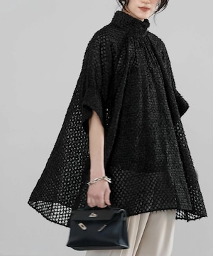 ゆったり◆スタンドカラー透かしジャカードトップス【t-10773】