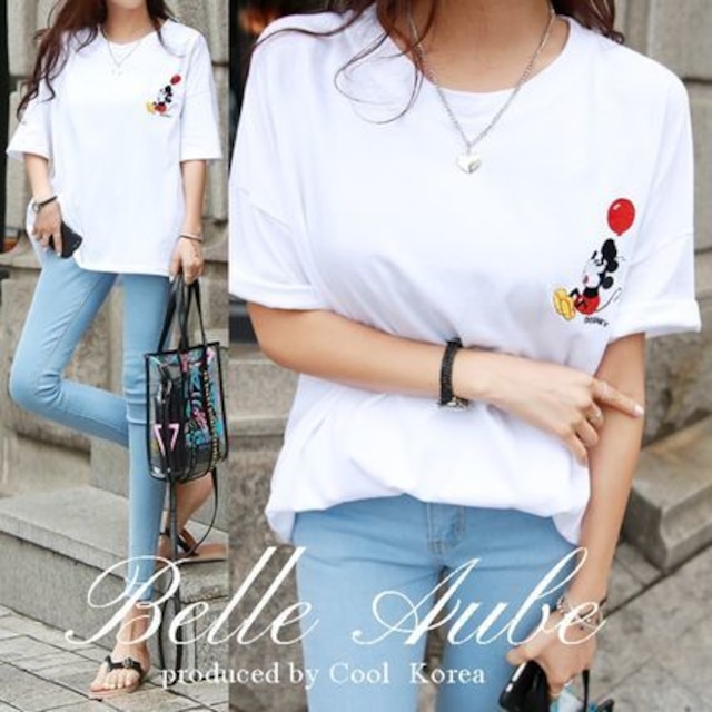 CUTE 胸元バルーンミッキーTシャツ 全3色♪