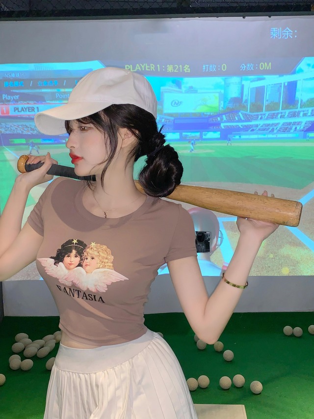 Tシャツ サマープリント柄ショート薄手ホワイト半袖スリーブトップス ハーフスリーブ 夏物 ピュア ブラックストロベリース1521945310