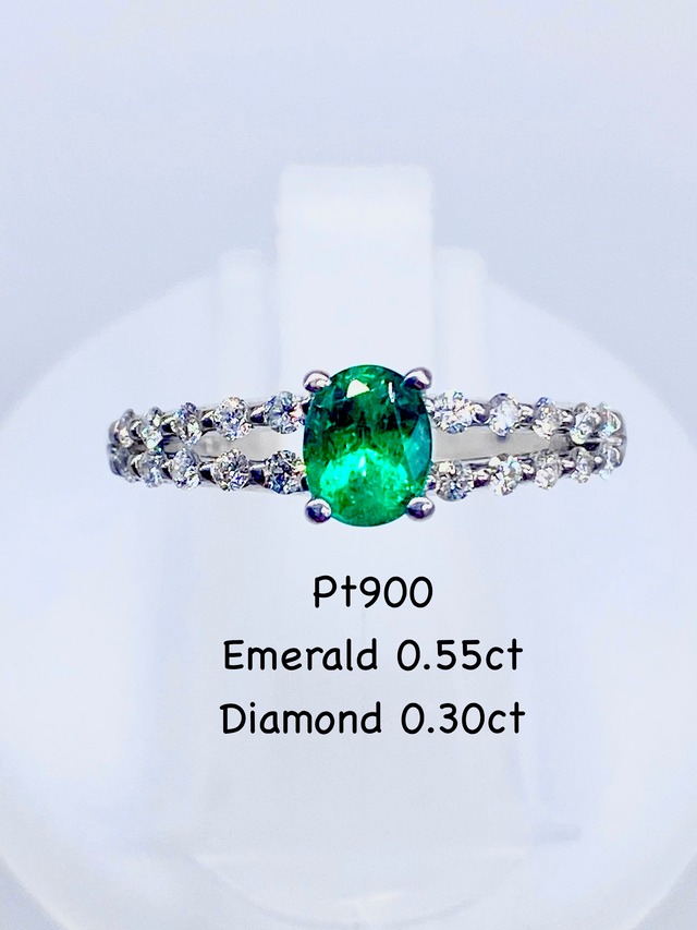 エメラルド 0.55ct / ダイヤモンド 計0.30ct Pt900 リング 【リフレッシュメント(新品仕上げ・補修・洗浄等済)】【3日以内返品可（※カード/キャリア決済の場合）】