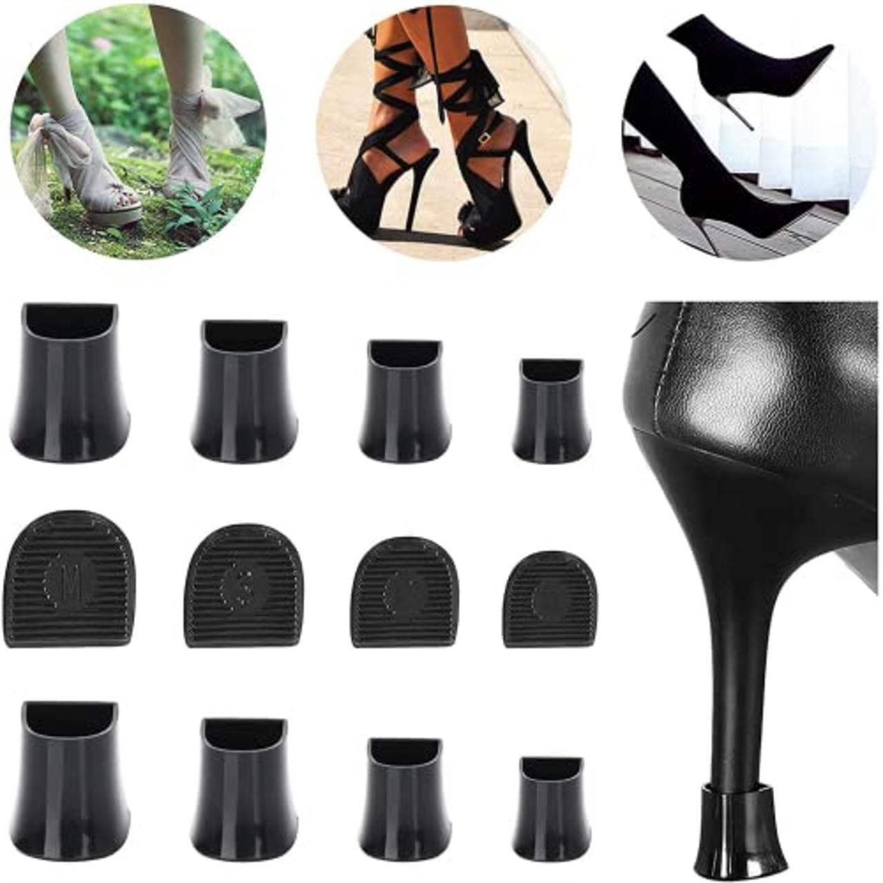 U字型 ヒールキャップ ヒールプロテクター 4足分セット 滑り止めシリコンソール アンチスクラッチヒール アンチノイズ ズ ダンス靴用 屋外パーティー、結婚式のイベント、ダンスに適しています 4サイズ XXS、XS、S、M (ブラック)