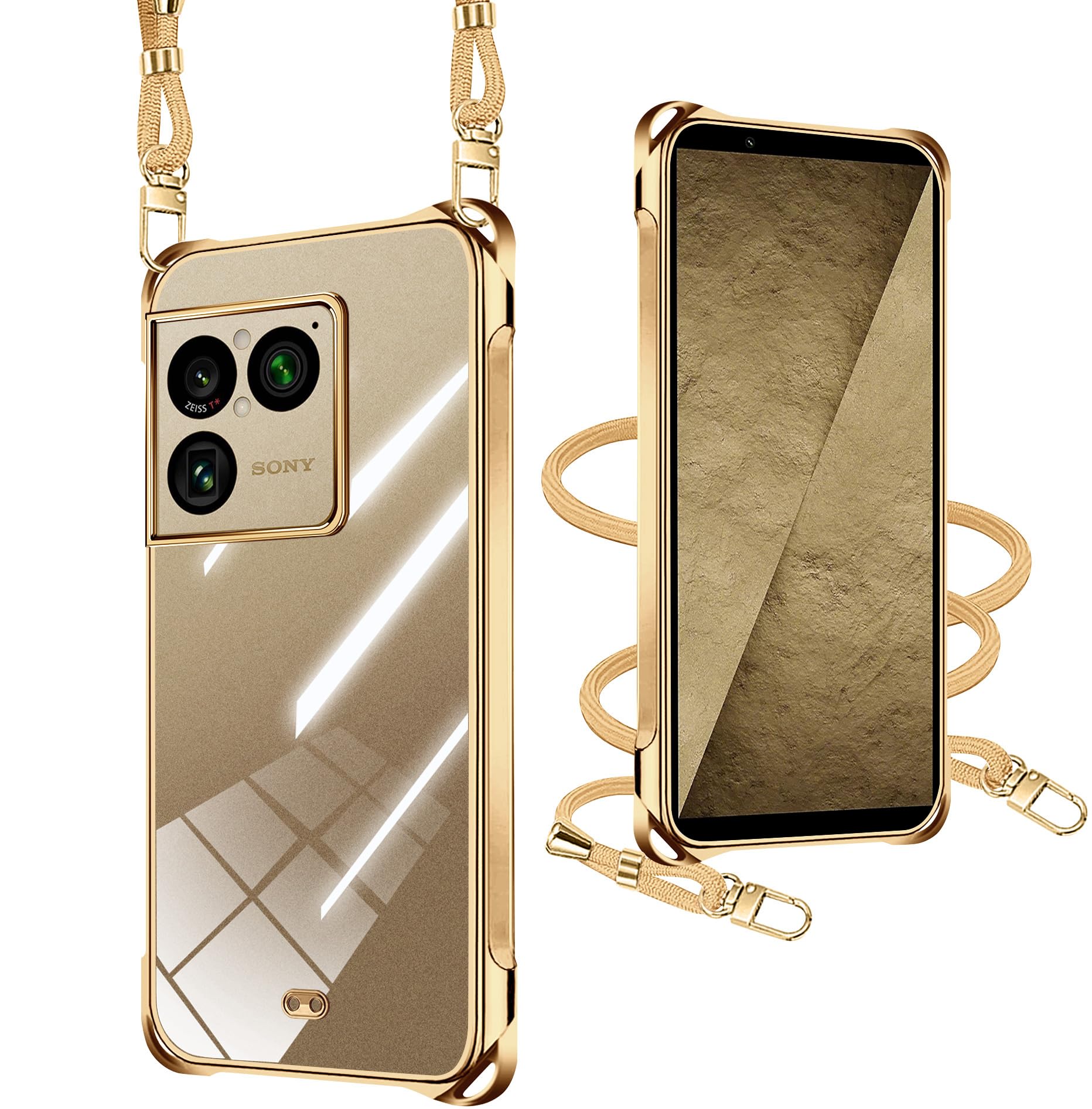 xiusiteli Xperia 1 VIII 用 ケース クリア ショルダー ゴールド SO-51G/SOG17 TPU