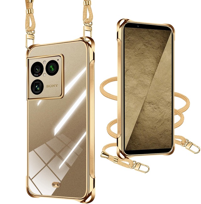xiusiteli Xperia 1 VIII 用 ケース クリア ショルダー ゴールド SO-51G/SOG17 TPU