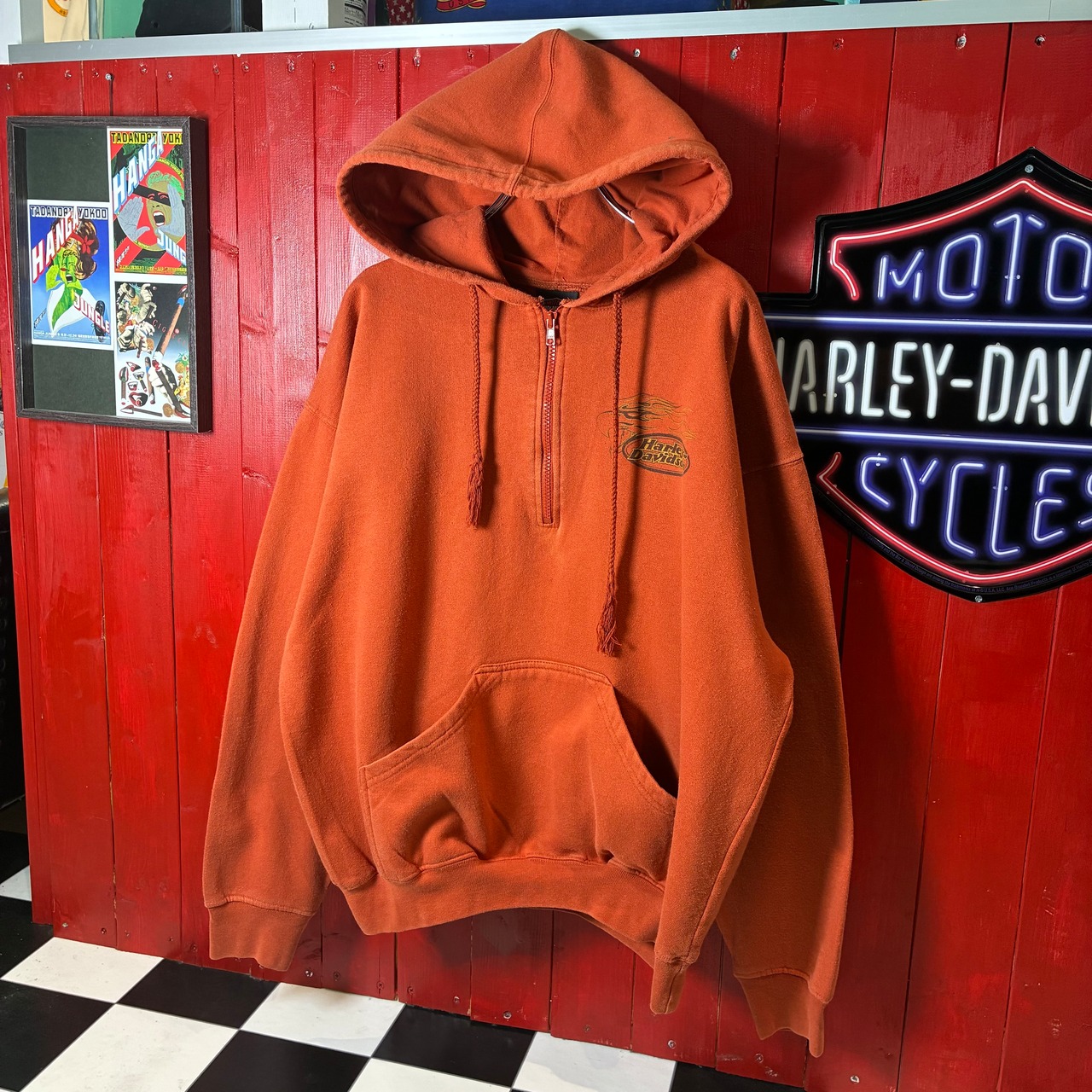 00s Harley-Davidson / ハーフジップパーカー / HD / MIAMIフロリダ / バックプリント / オレンジ