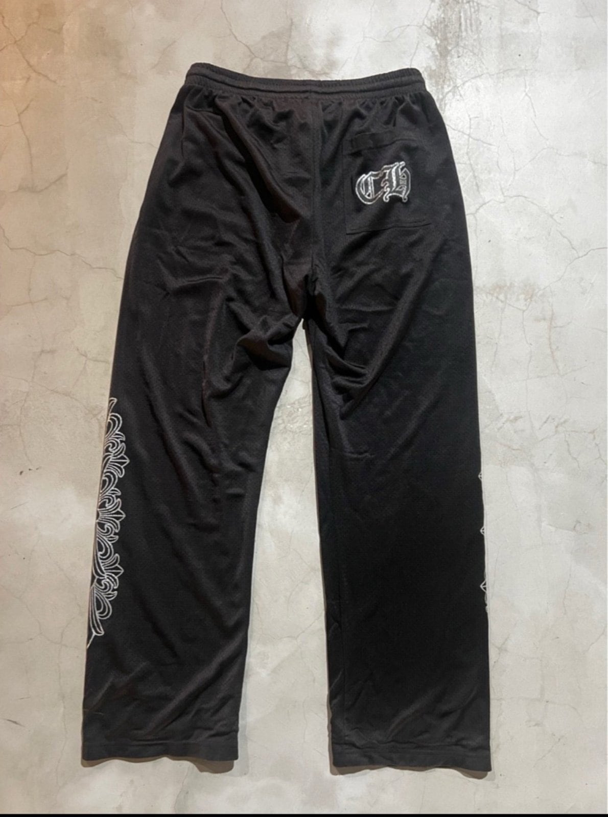 CHROME HEARTS 並行輸入品 ブラックメッシュパンツ CHROME HEARTS』クロムハーツ (M) サイドロゴ メッシュパンツ