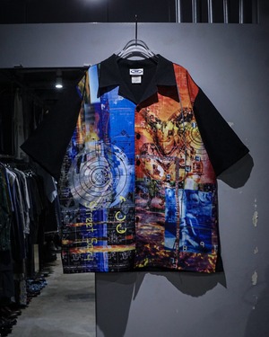 【add (C) vintage】Mechanical Design Vintage Loose S/S Open Collar Shirt