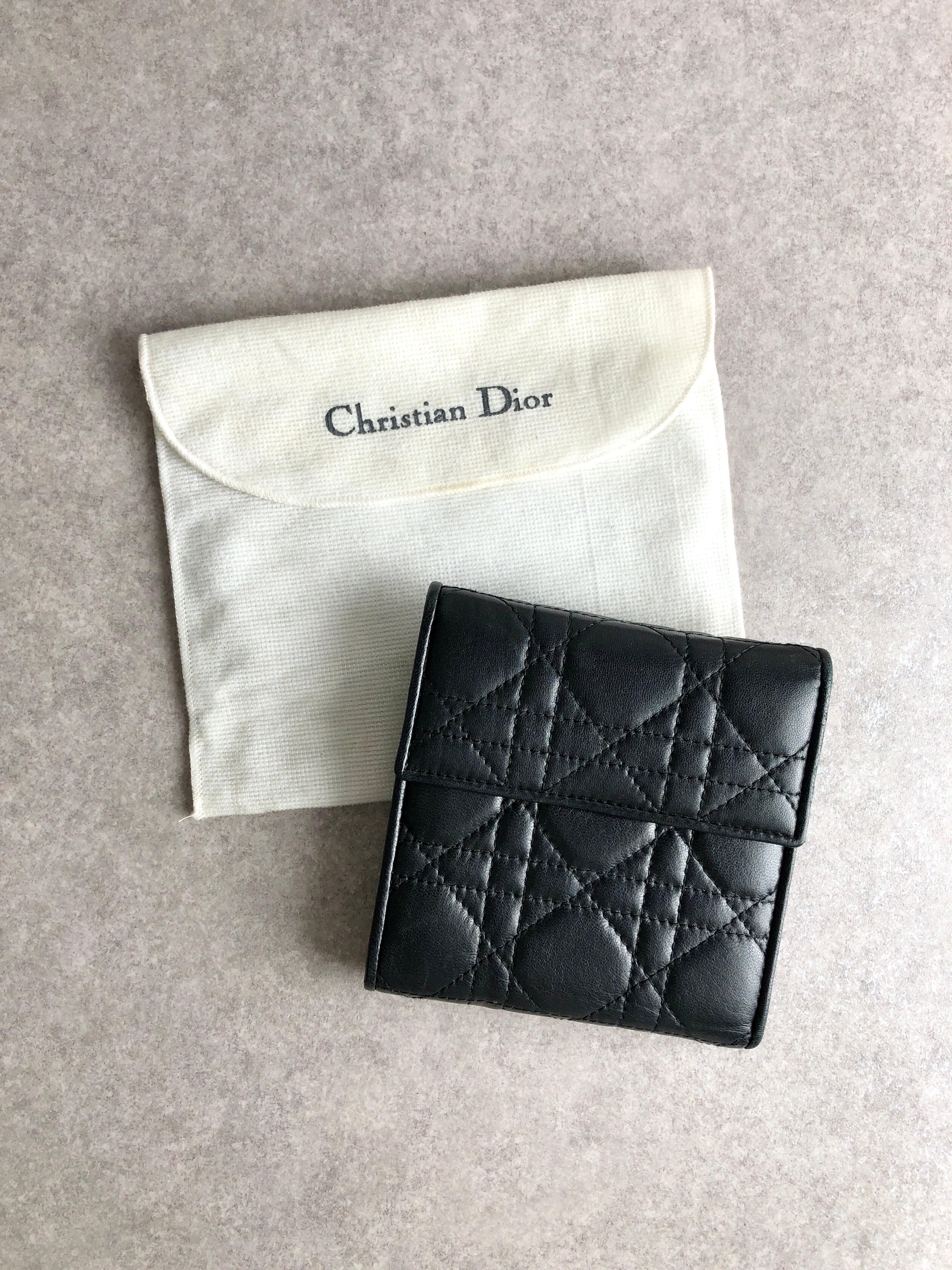 Christian Dior クリスチャン ディオール カナージュ 財布 ブラック レザー 二つ折り vintage ヴィンテージ オールド 7hrhuv