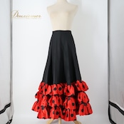 フラメンコ 衣装 ファルダ スカート ブラック系 ボランテ フリル 水玉 ドット柄 黒 赤 ボリューム ダンス衣装 ステージ イベント 練習 レッスン 華やか かわいい レッド系