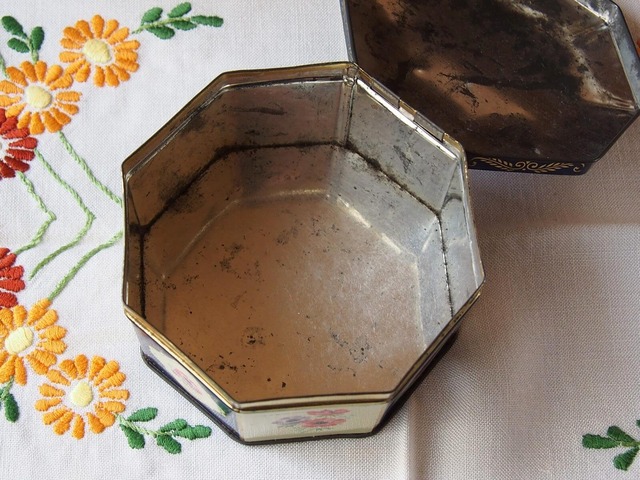 イギリスアンティーク　花柄のティン缶　お菓子缶　