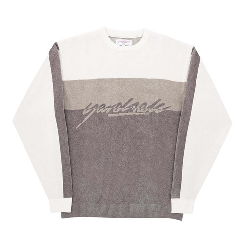 YARDSALE / CHENILLE SCRIPT KNIT WHITE/BROWN/TAN