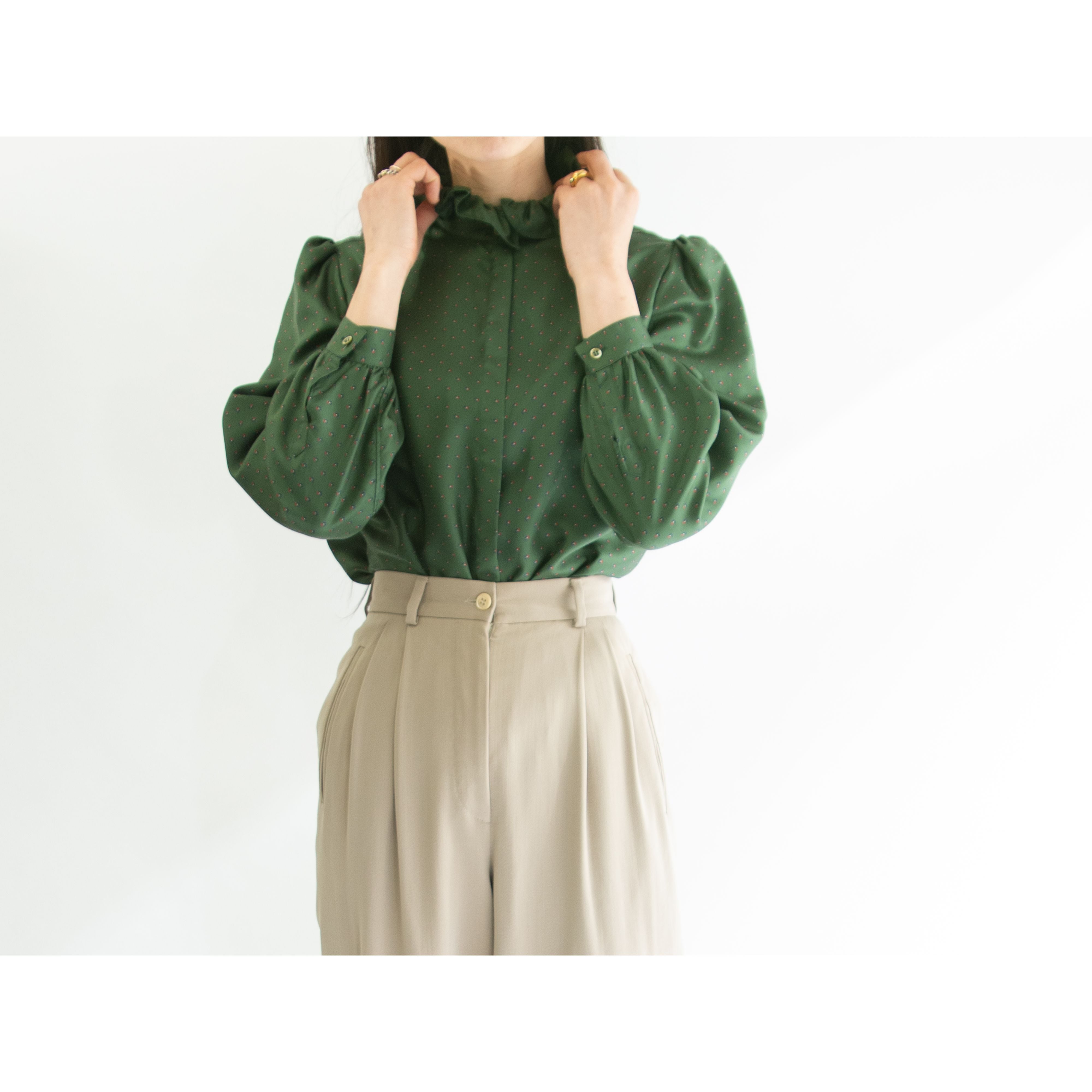 【LANVIN】Made in France 100% Silk Frill Blouse（ランバン フランス製 シルクフリルブラウス 長袖シャツ）