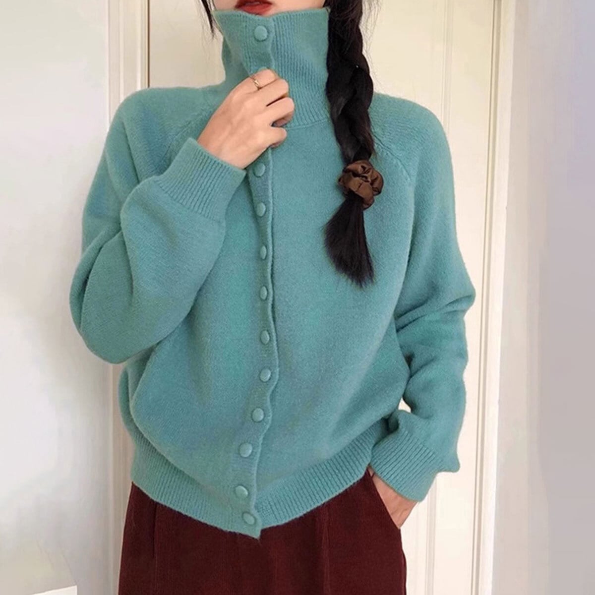 ハイネック ニット カーディガン 長袖 レディース 秋冬 韓国 セーター きれいめ シンプル 大人 カジュアル 暖かい 防寒 保温 スタンドカラー 折り襟 2way 羽織り トップス 大人可愛い 大人女子