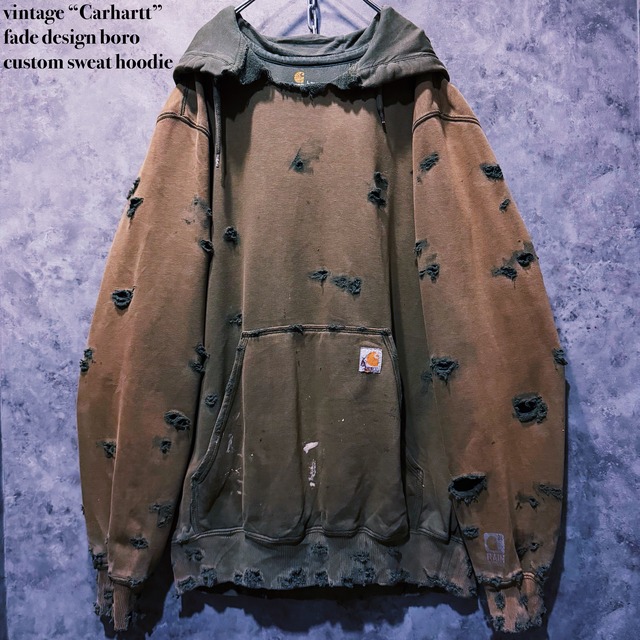 【doppio】vintage “Carhartt” fade design boro custom sweat hoodie