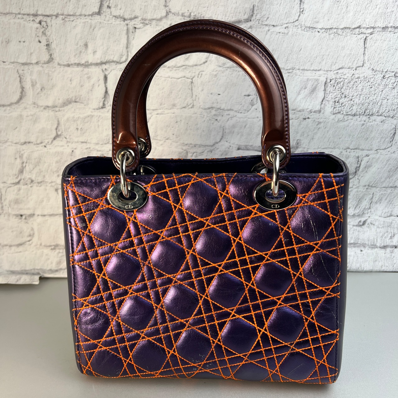 Dior レディディオール２WAYカナージュ レザー ショルダーバッグ パープル A-12112