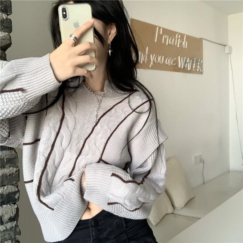 スプリングオータムスタイルニットセーター トップス レディースカジュアルプルオーバー 春物 秋物 萌量不足54542339442