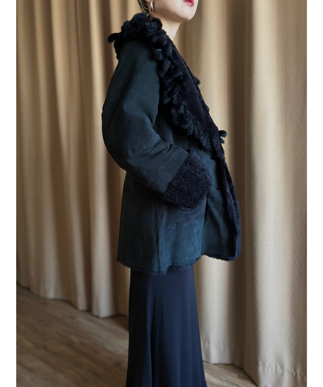 sheepskin & sheepfur black jacket-4445-11
