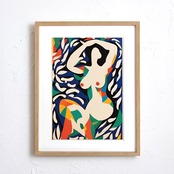 Purity｜切り絵風ドローイングで描く女性とボタニカルアートポスター｜カラフルでモダンな空間に映える洗練デザイン｜個性的な壁面を彩る上質インテリアアートA4ポスター