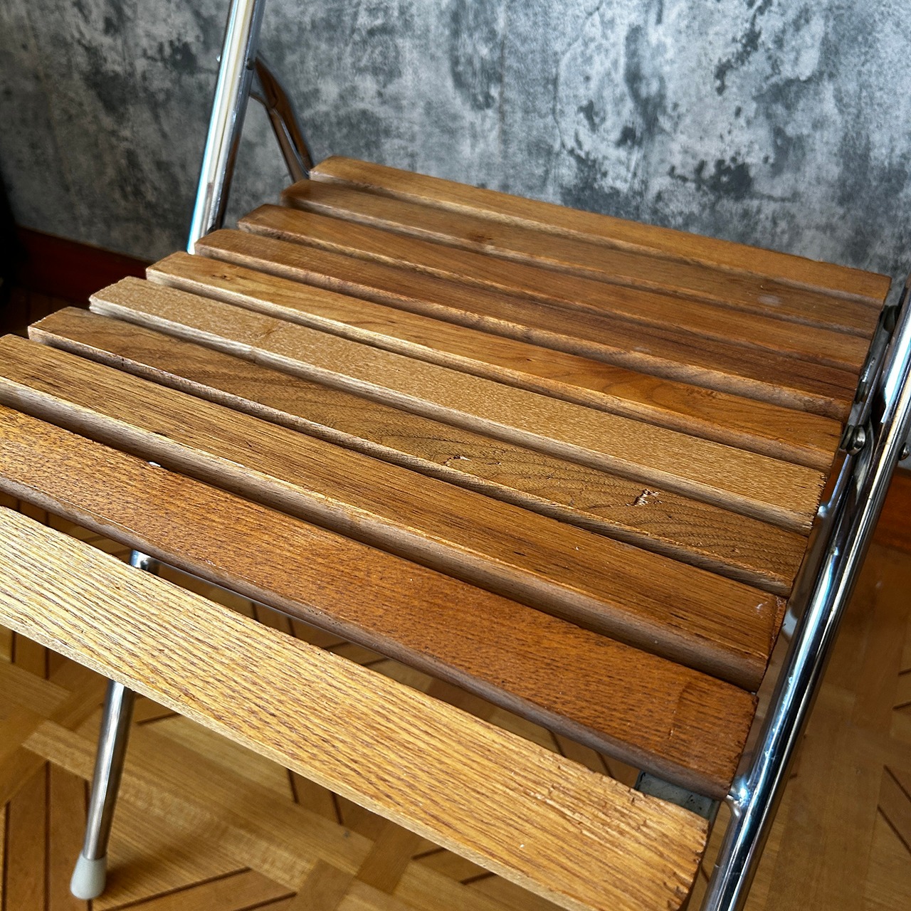 70's American Slat Folding Chair #1 Used 中古 リペア済