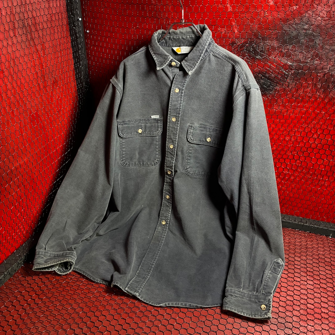 90s Carhartt ダックシャツ 長袖シャツ ワークシャツ フェードブラック カーハート