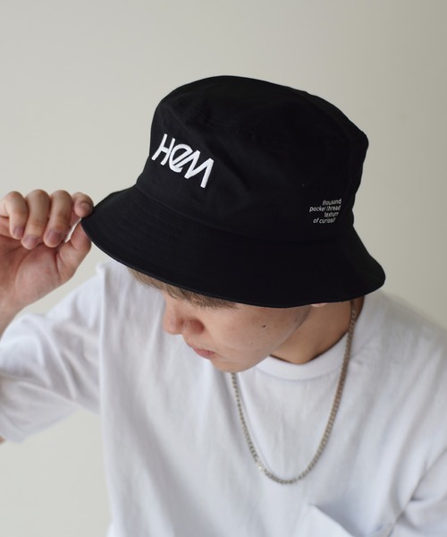 HeM (ヘム)  刺しゅう ロゴ バケットハット 帽子 ブラック HM-HM2105