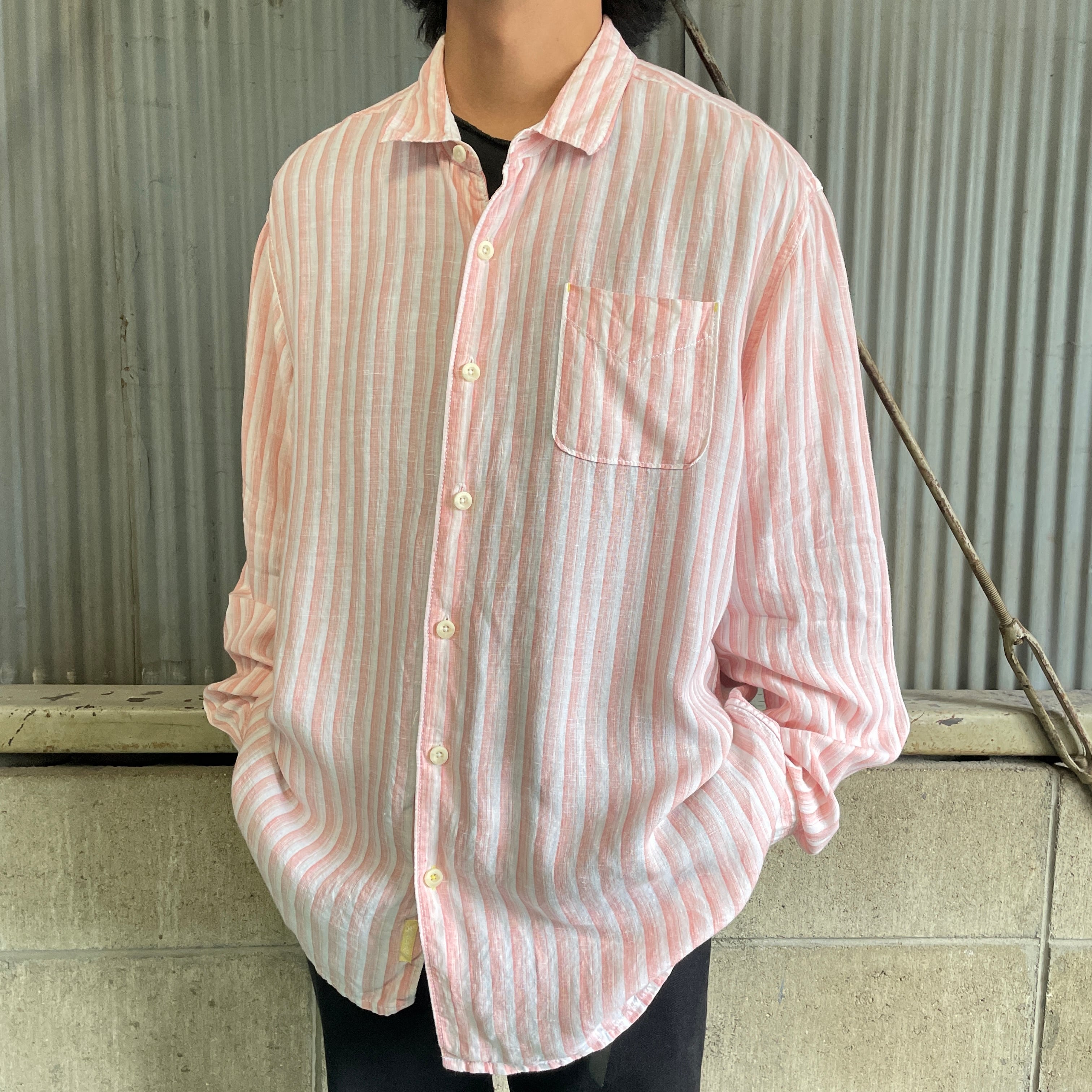 TOMMY BAHAMA 長袖 リネンシャツ ストライプシャツ メンズXL 古着