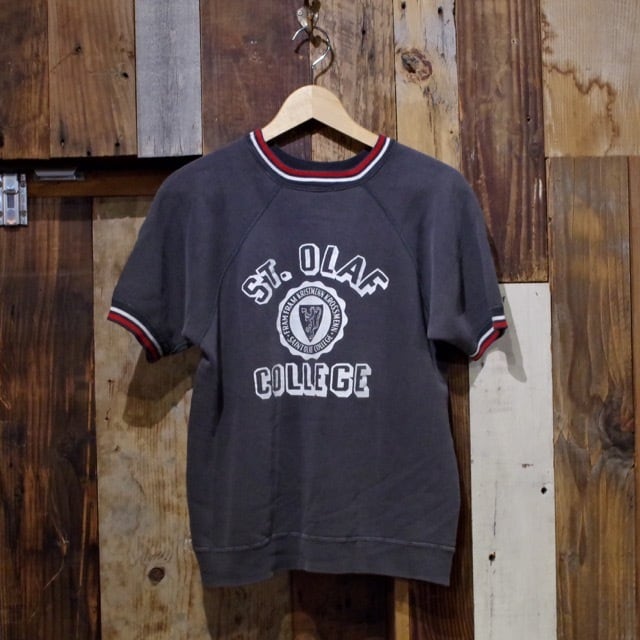 1950-60s S/S College Sweat Shirt 60年代 カレッジ 半袖 スウェットシャツ 墨黒 古着屋 仙台  biscco【古着  Vintage 通販】
