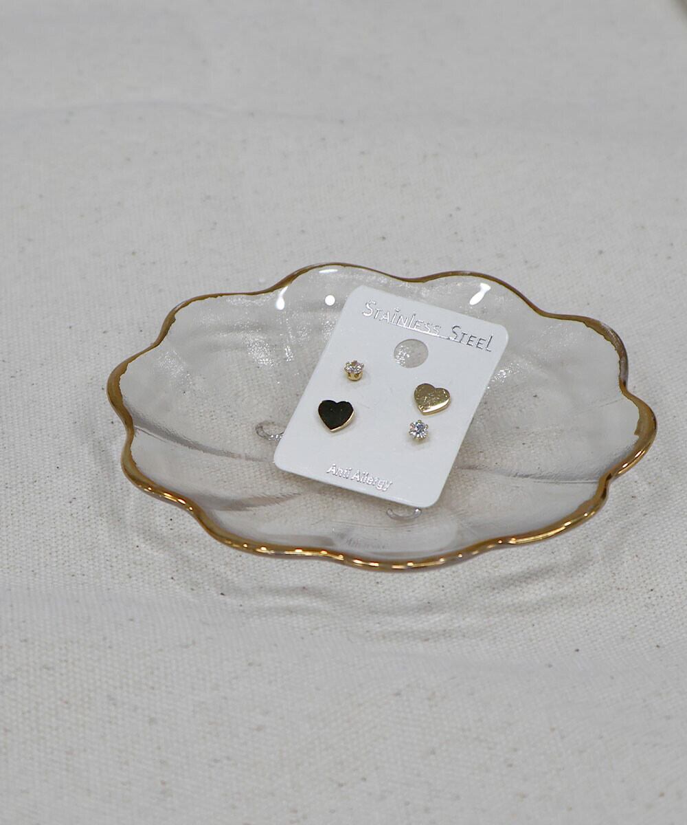 【SELECT】サージカルステンレス 316L キュービック ジルコニア ハート ピアスセット  金属アレルギー対応