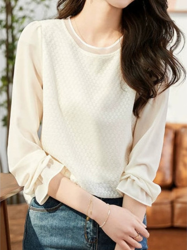 Chiffon splicing long sleeve shirt  L0579