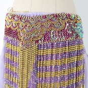 ベリーダンス オリエンタル衣装 上下セット パープル系 トップス スカート ベルト 紫 フリンジ スパンコール ビーズ 花 キラキラ 豪華 装飾 煌びやか ダンス衣装 華やか 透け感 ステージ かわいい セット 金 ゴールド系