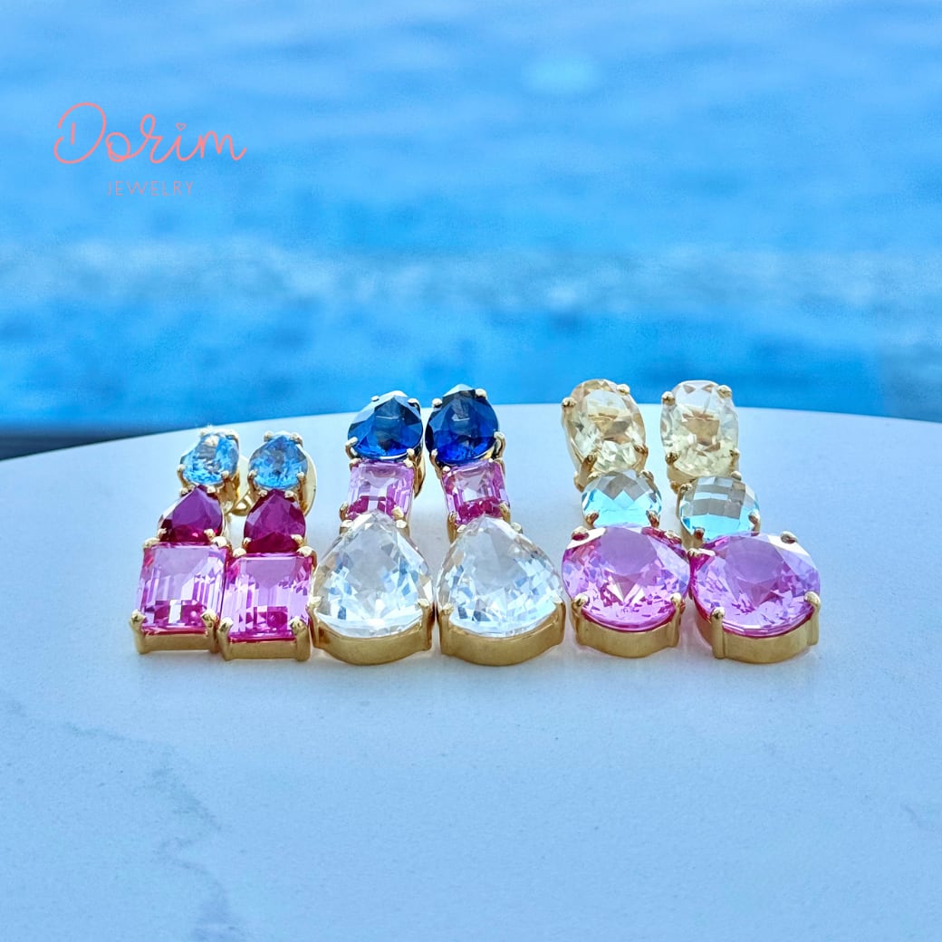 ピンクサファイア×ルビー×アクアマリン｜天然石ピアス/イヤリング Pink
