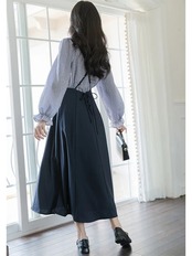 【0222】Elegant Skirt Stripes Long Sleeve 2 Piece Set
