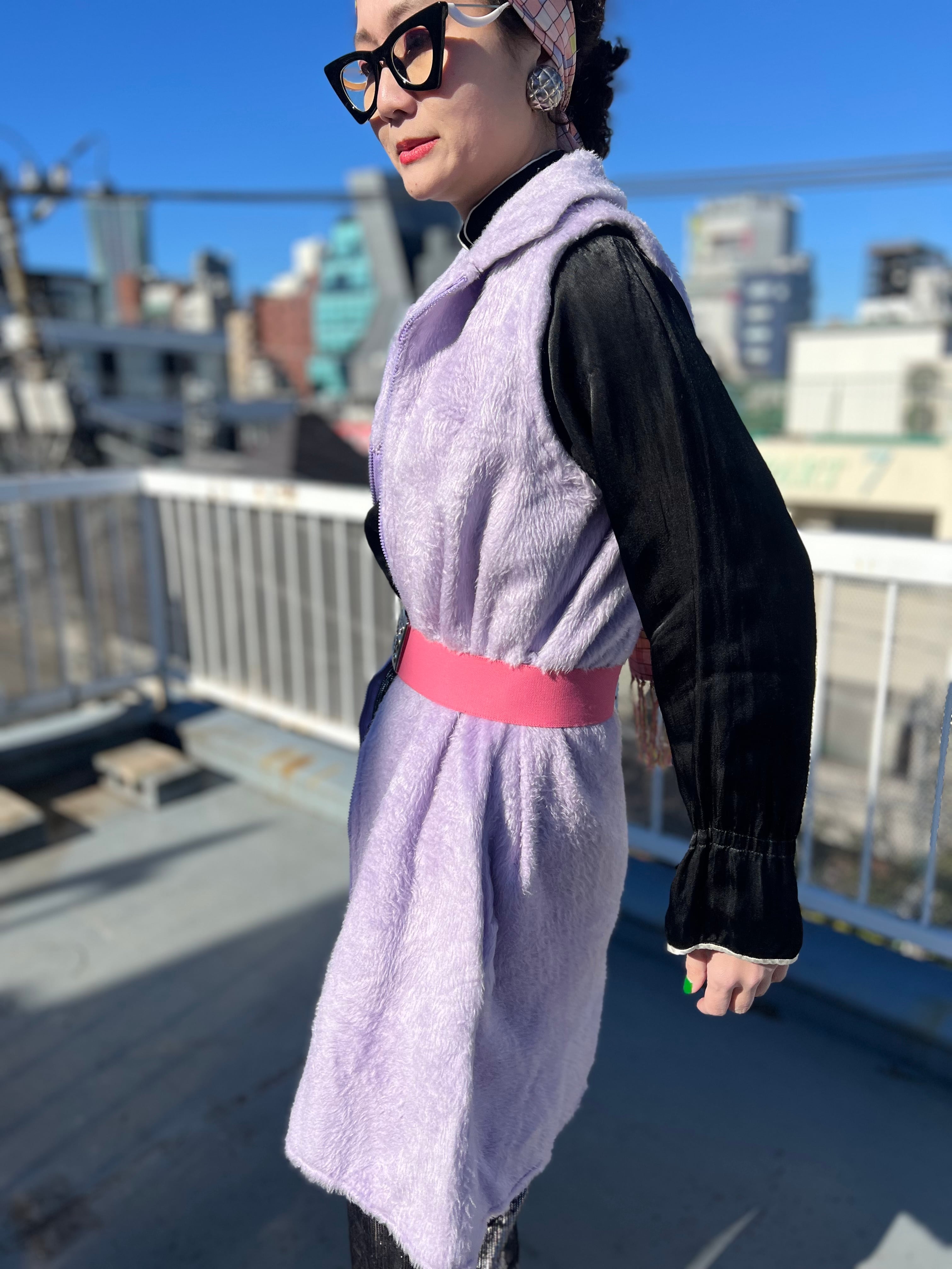 70s lavender purple fake fur vest ( ヴィンテージ ラベンダー