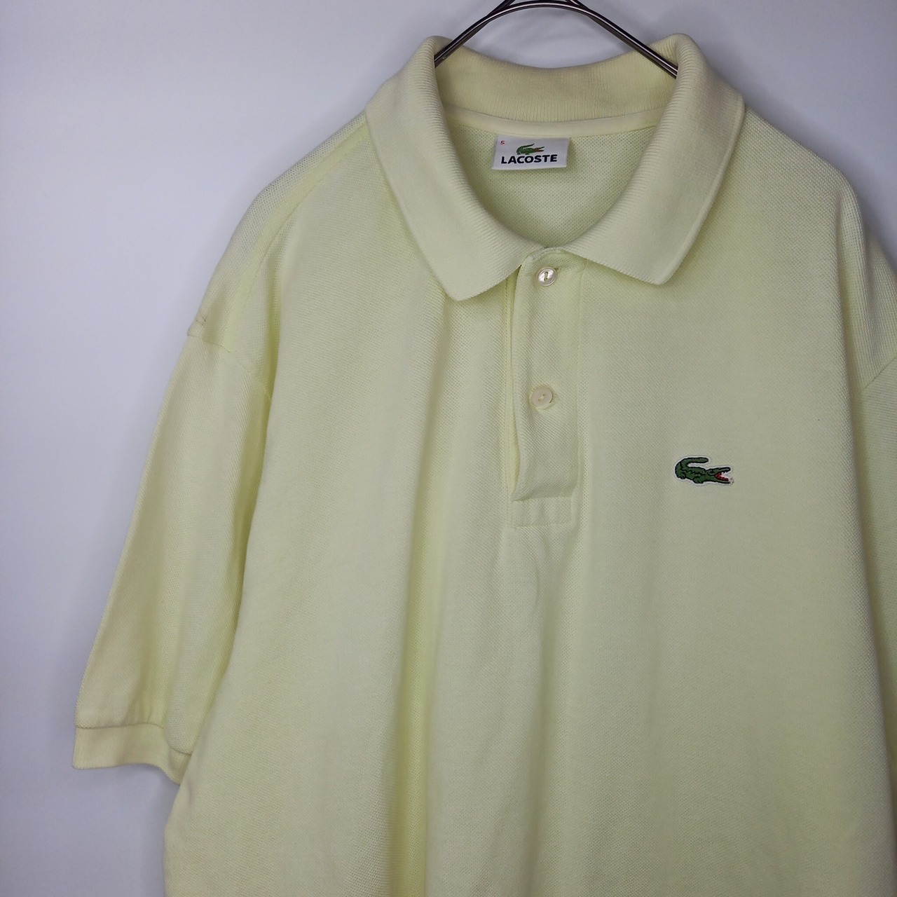 ラコステ　ポロシャツ　半袖　シェルボタン　刺繍ロゴ　無地　ユーロ古着　黄色