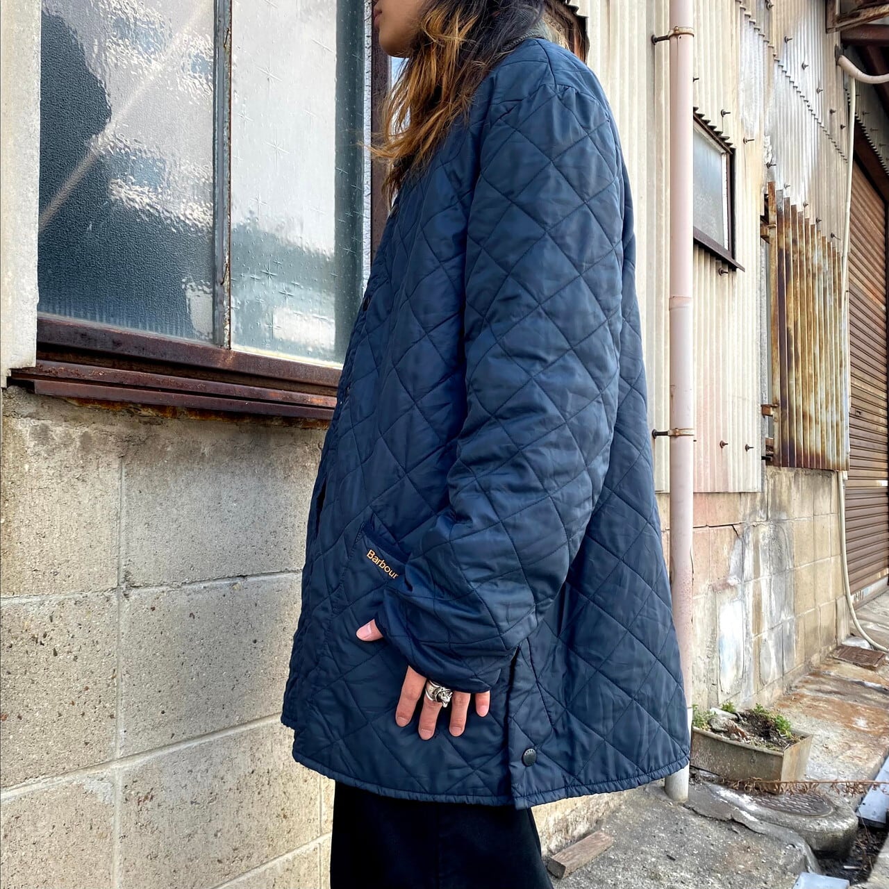 Barbour 87-90s バブアー キルティング オイルドレザー　ダウン