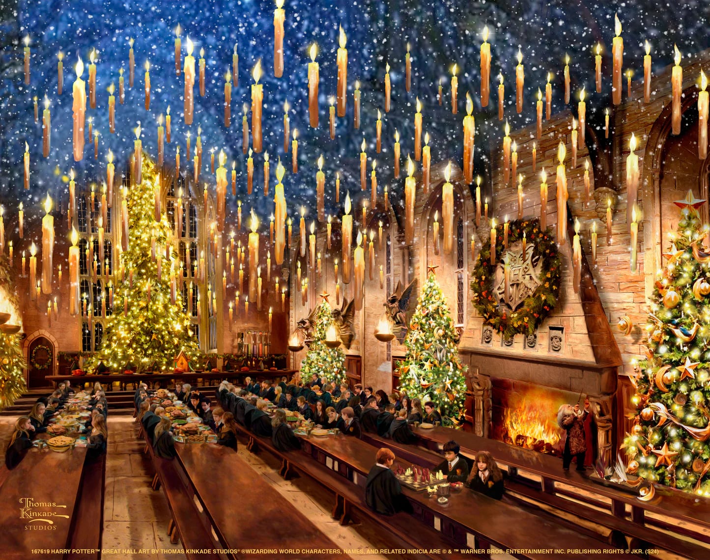 トーマス キンケード スタジオ「ハリー・ポッター/グレート ホール」額縁 作品証明書 展示用フック付き アートプリントポスター