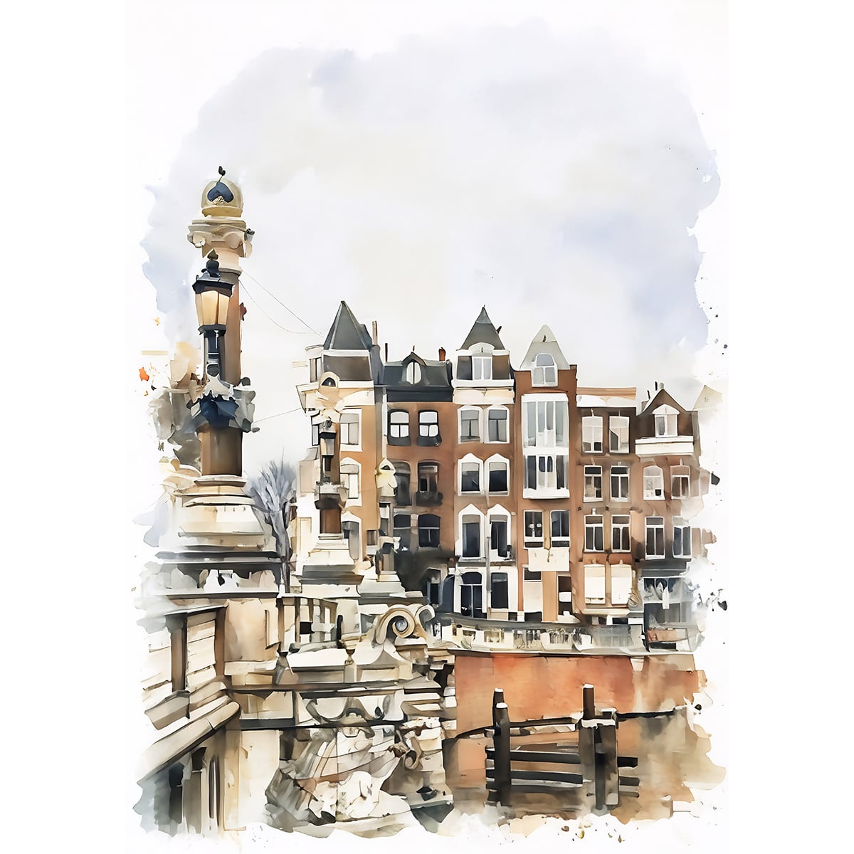 絵画 風景画(街並み) オランダ アムステルダムの自転車 インテリア