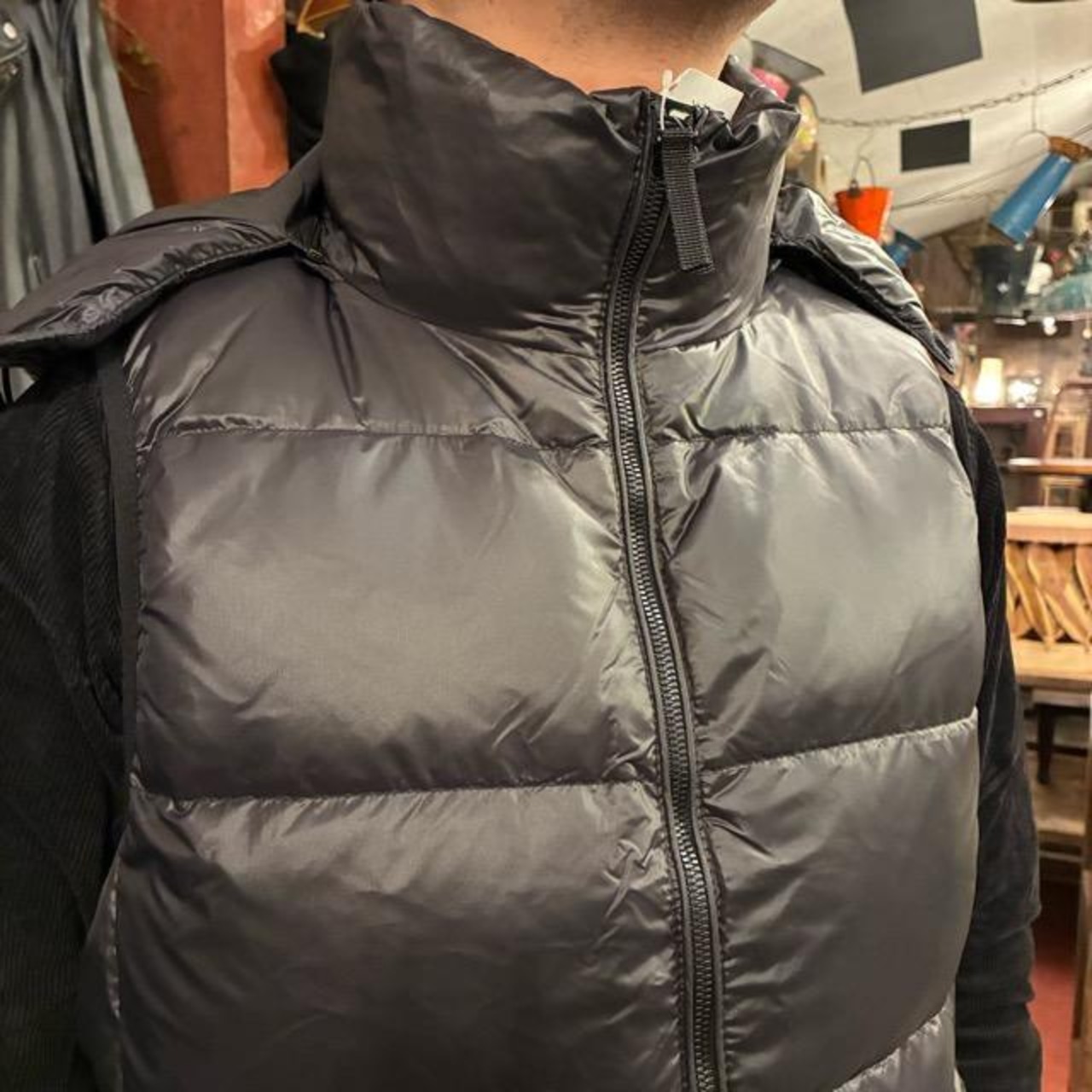 TOPANGA Men's Gold Lining Black Hooded Down Vest Quilting Vest Feather Outer