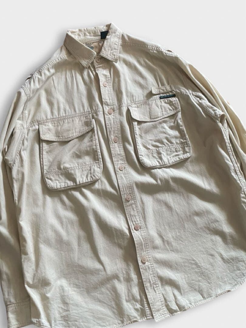 90s ExOfficio エクスオフィシオ クリーム 生成り 無地 長袖シャツ 90s ExOfficio エクスオフィシオ クリーム 生成り 無地 長袖シャツ