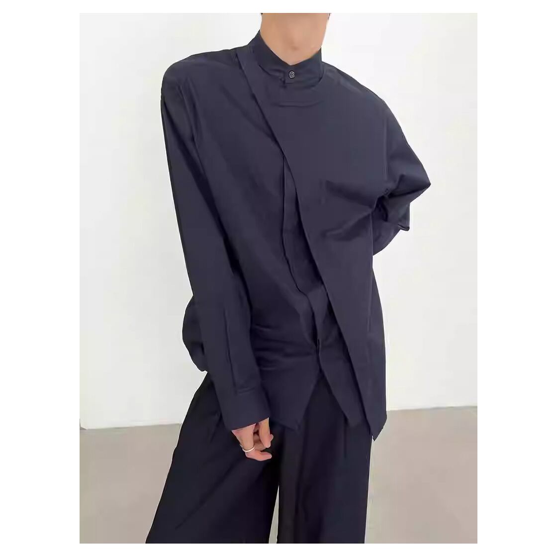 アシンメトリーオーバーサイズスタンドカラーシャツ 1color MTO0142